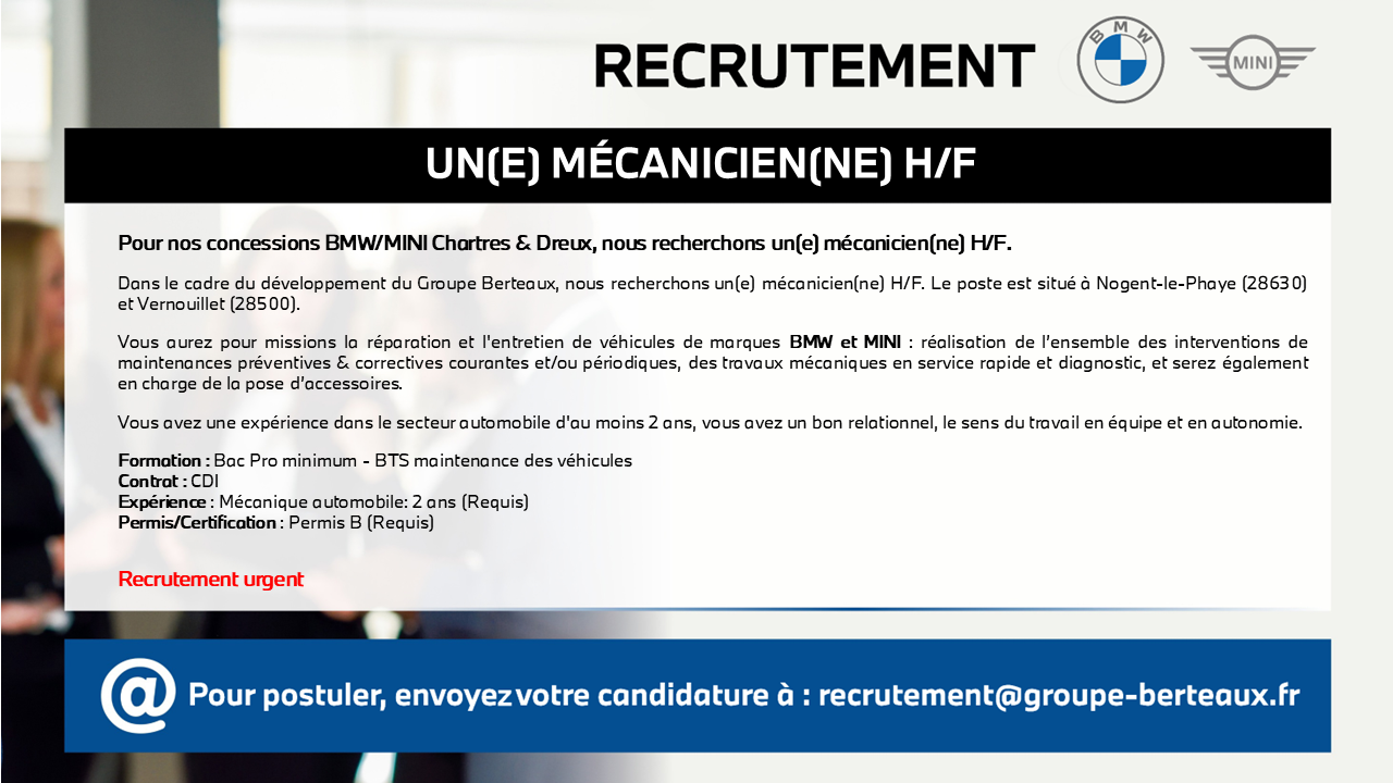 Nous recrutons un(e) mécanicien(ne) ! 